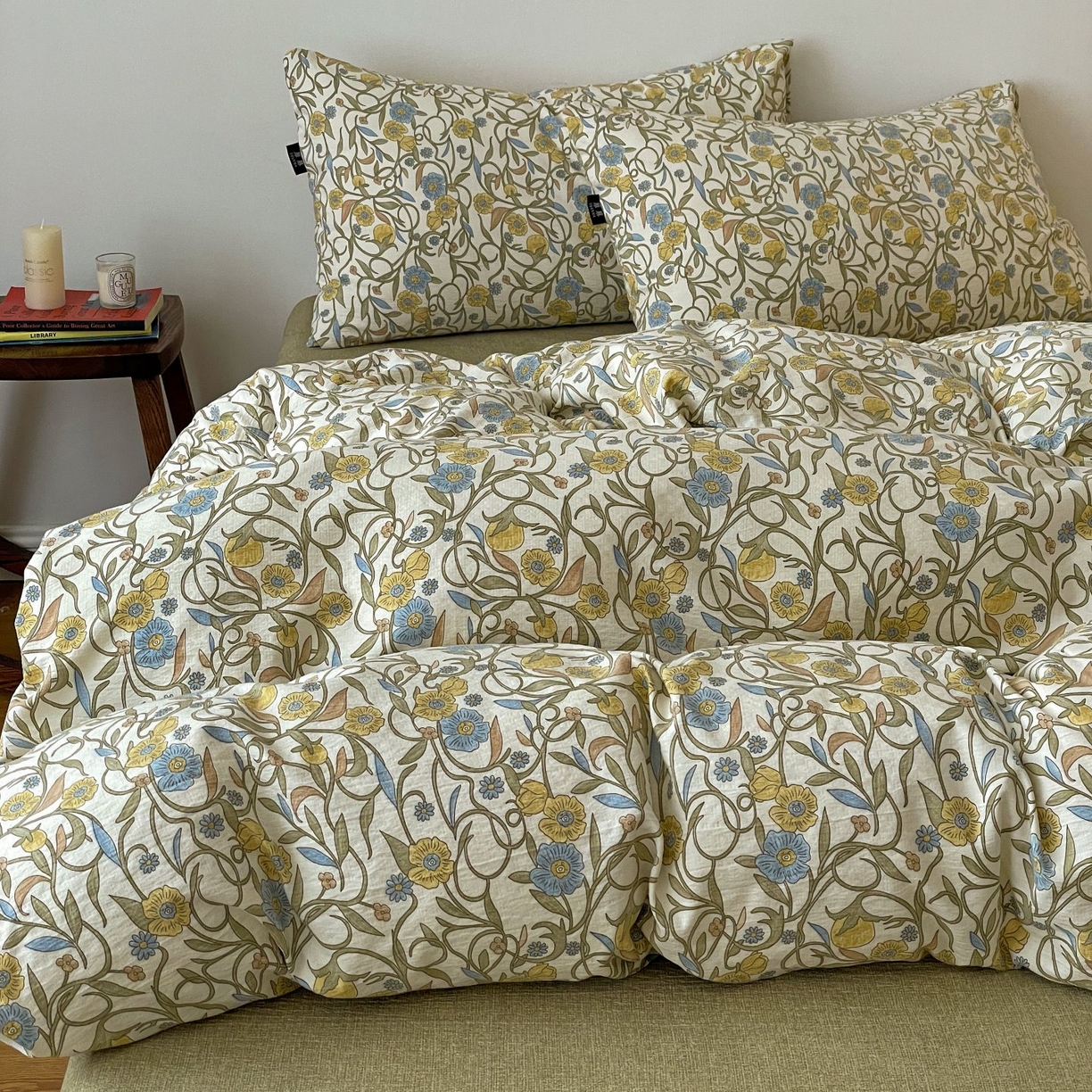 91家纺网 家纺一手货源 找家纺 梦纤绒 2025秋冬新款A类高克重亚麻复古诧季风原麻系列四件套 秘境绿