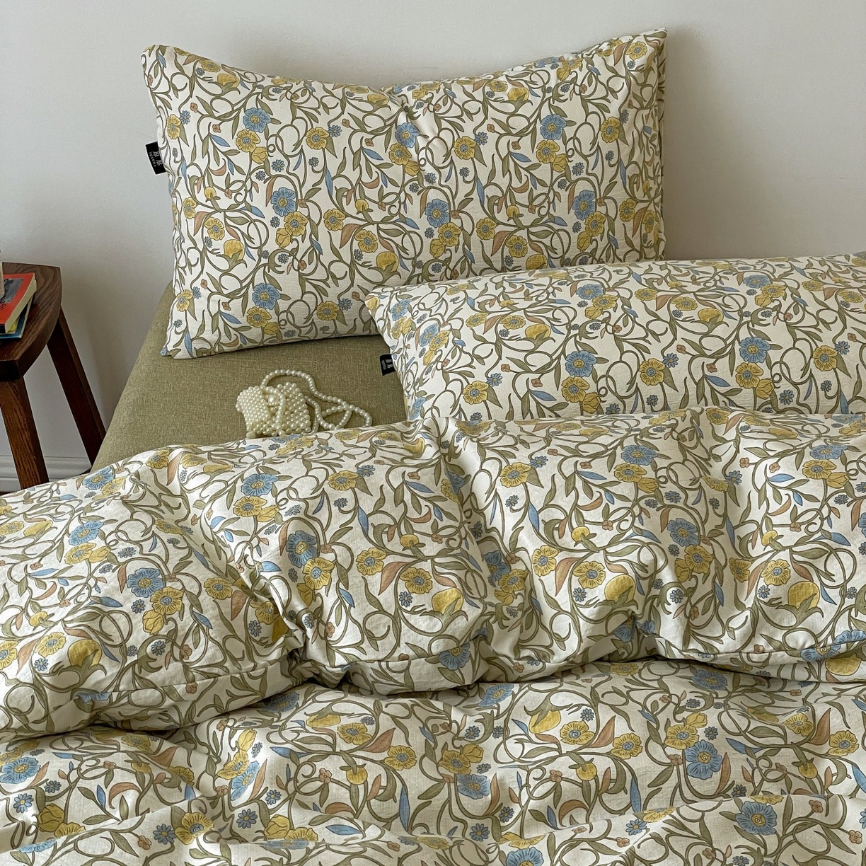 91家纺网 家纺一手货源 找家纺 梦纤绒 2025秋冬新款A类高克重亚麻复古诧季风原麻系列四件套 秘境绿