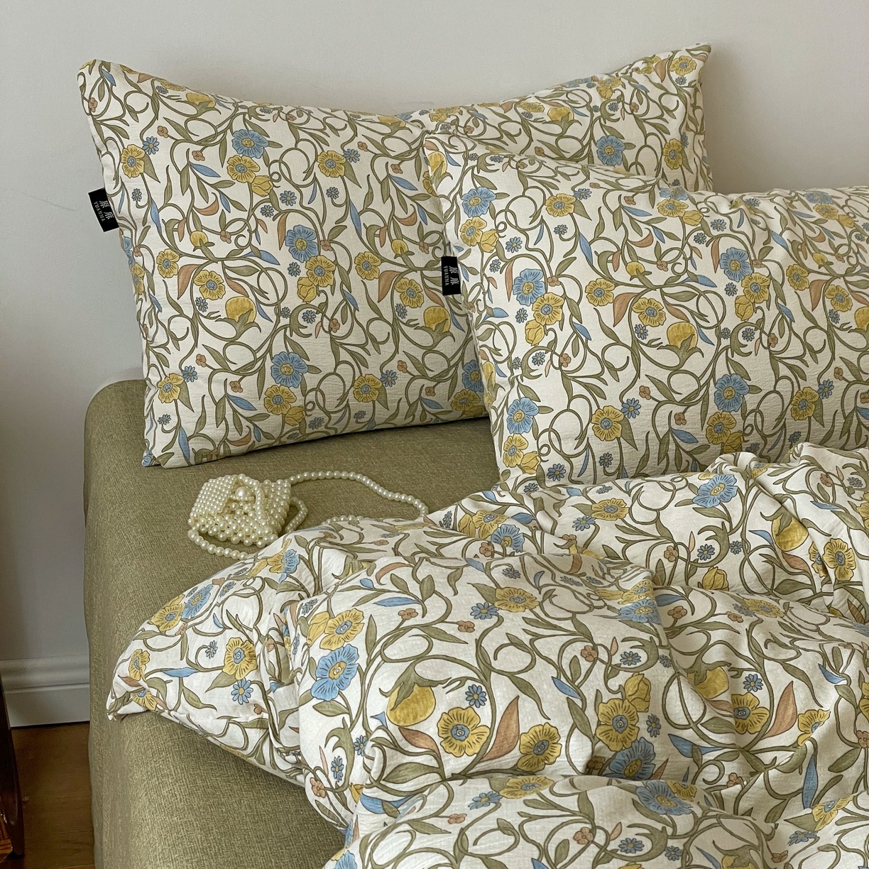 91家纺网 家纺一手货源 找家纺 梦纤绒 2025秋冬新款A类高克重亚麻复古诧季风原麻系列四件套 秘境绿