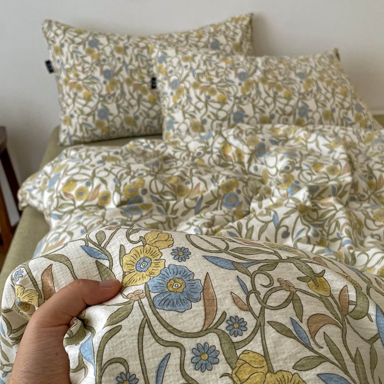 91家纺网 家纺一手货源 找家纺 梦纤绒 2025秋冬新款A类高克重亚麻复古诧季风原麻系列四件套 秘境绿