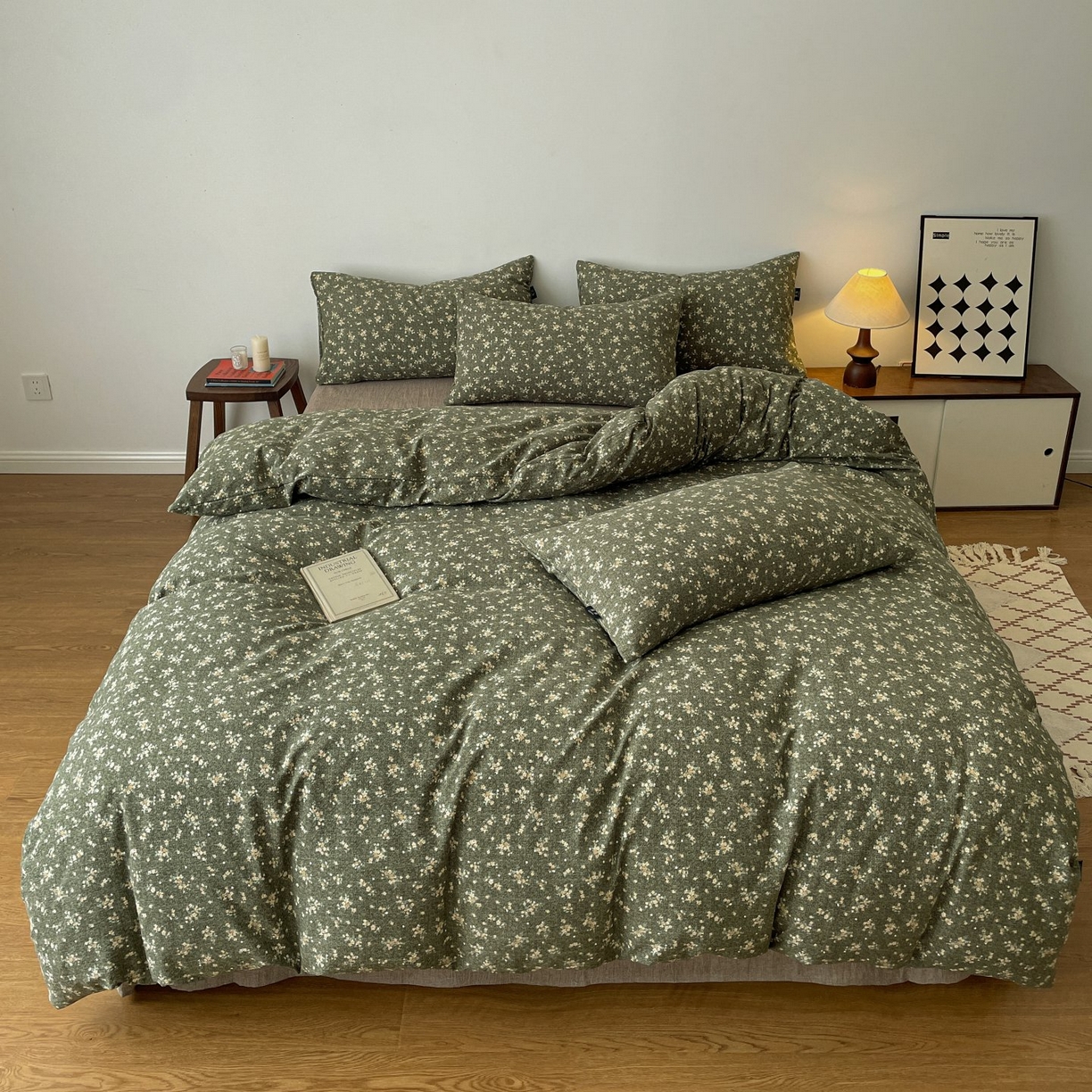 梦纤绒 2025秋冬新款A类高克重亚麻复古诧季风原麻系列四件套 茉莉-亚绿