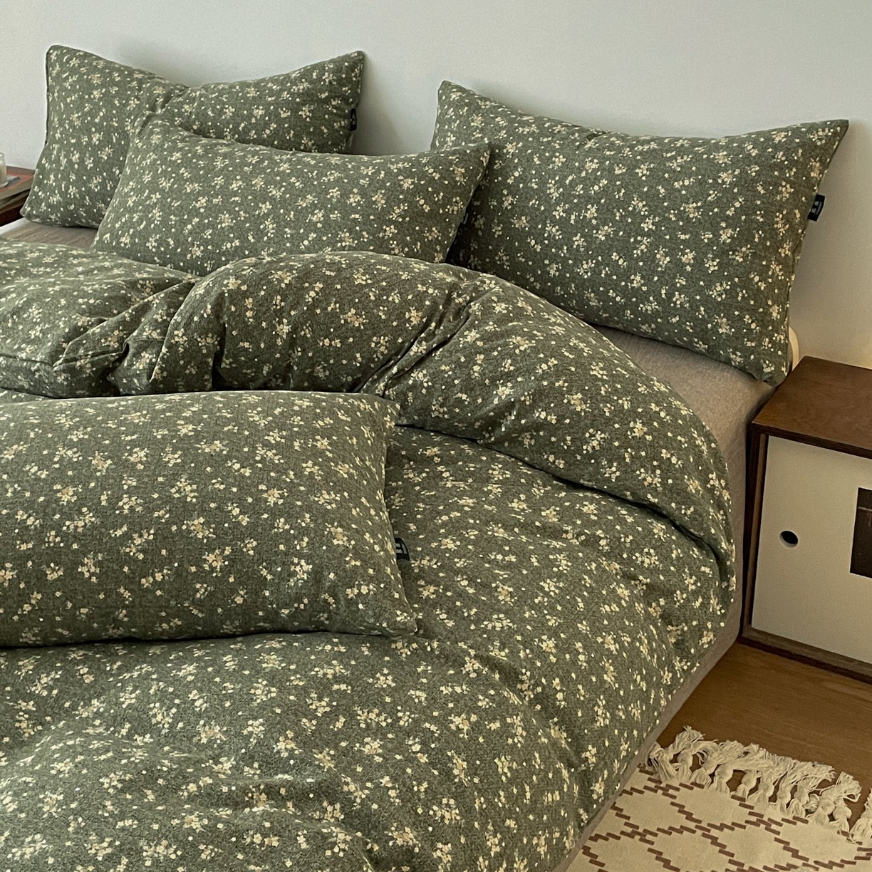 91家纺网 家纺一手货源 找家纺 梦纤绒 2025秋冬新款A类高克重亚麻复古诧季风原麻系列四件套 茉莉-亚绿