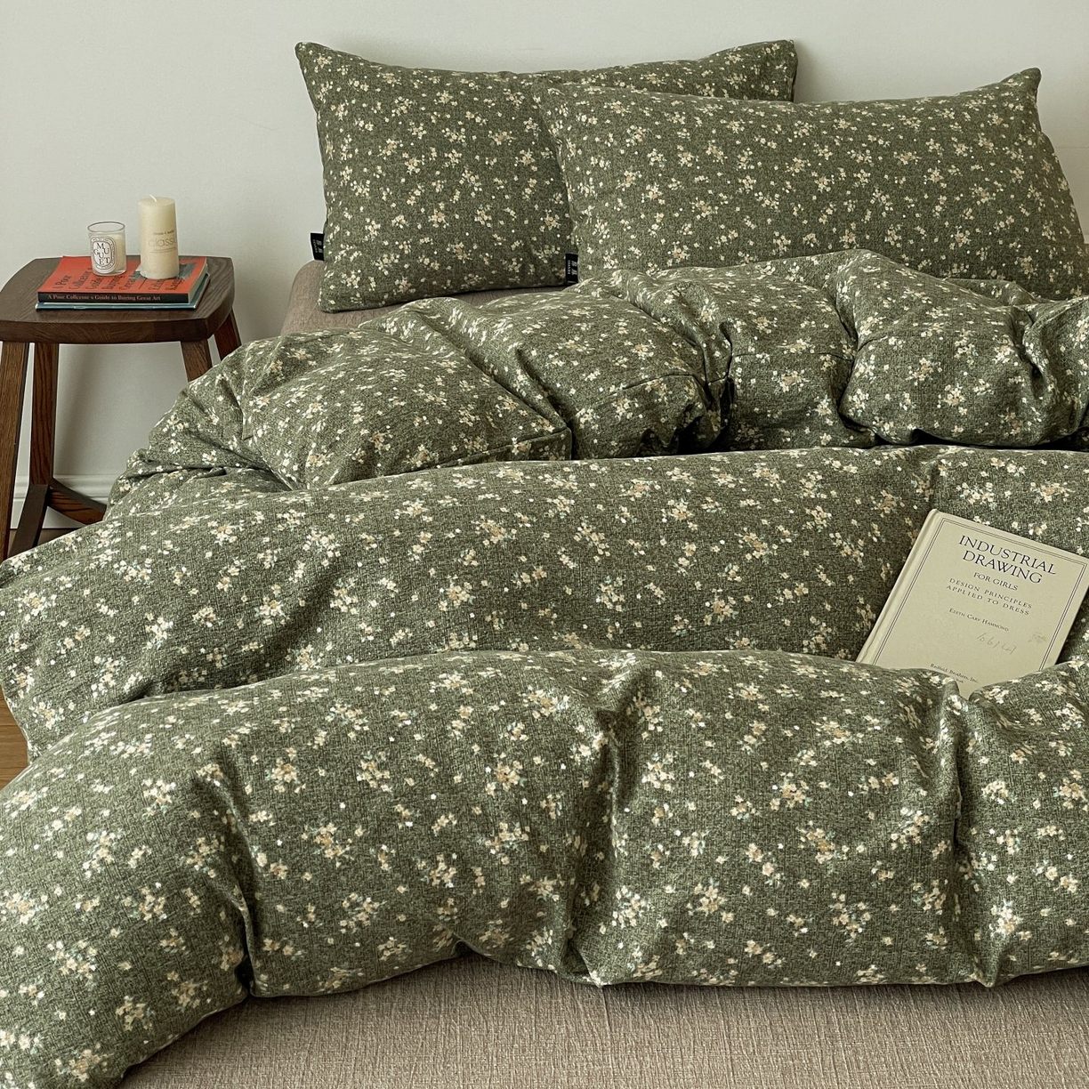 91家纺网 家纺一手货源 找家纺 梦纤绒 2025秋冬新款A类高克重亚麻复古诧季风原麻系列四件套 茉莉-亚绿