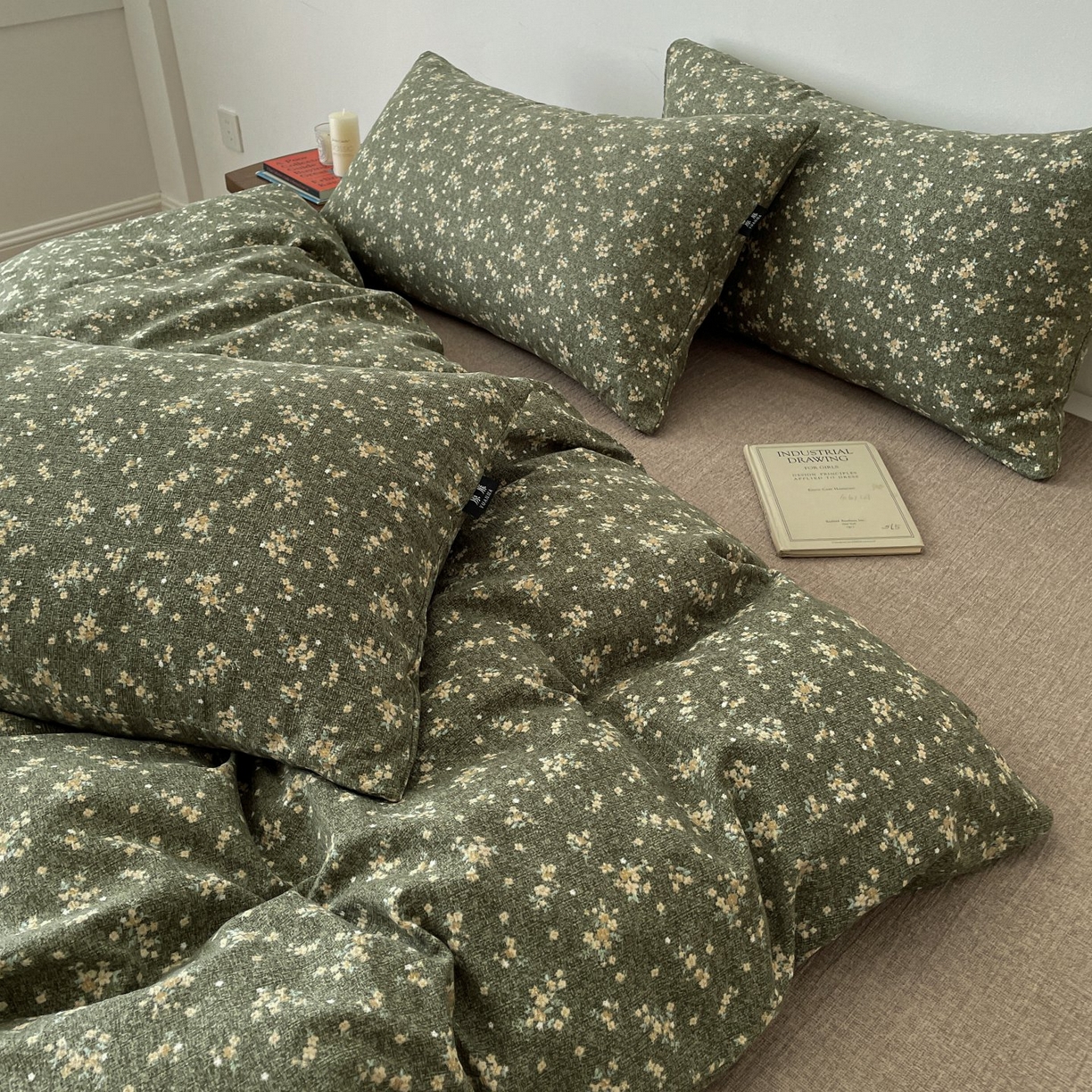 91家纺网 家纺一手货源 找家纺 梦纤绒 2025秋冬新款A类高克重亚麻复古诧季风原麻系列四件套 茉莉-亚绿