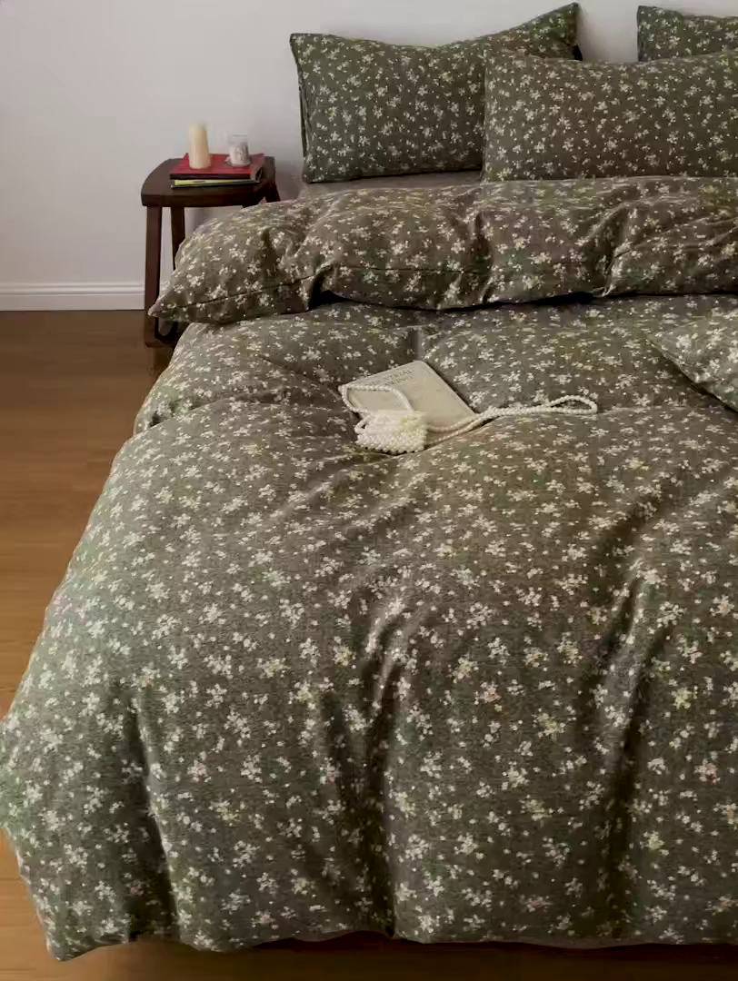 91家纺网 家纺一手货源 找家纺 梦纤绒 2025秋冬新款A类高克重亚麻复古诧季风原麻系列四件套 茉莉-亚绿