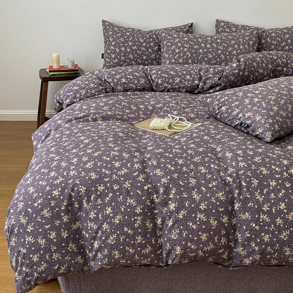 91家纺网 家纺一手货源 找家纺 梦纤绒 2025秋冬新款A类高克重亚麻复古诧季风原麻系列四件套 茉莉紫