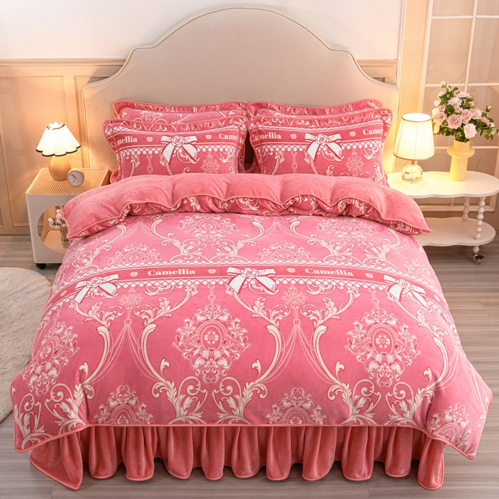 91家纺网 家纺一手货源 找家纺 羽梦2025新款8.5斤牛奶法莱绒金貂法兰绒四件套直播爆款爱丽丝