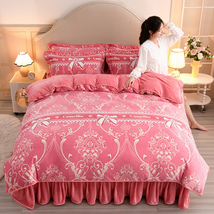 91家纺网 家纺一手货源 找家纺 羽梦2025新款8.5斤牛奶法莱绒金貂法兰绒四件套直播爆款爱丽丝