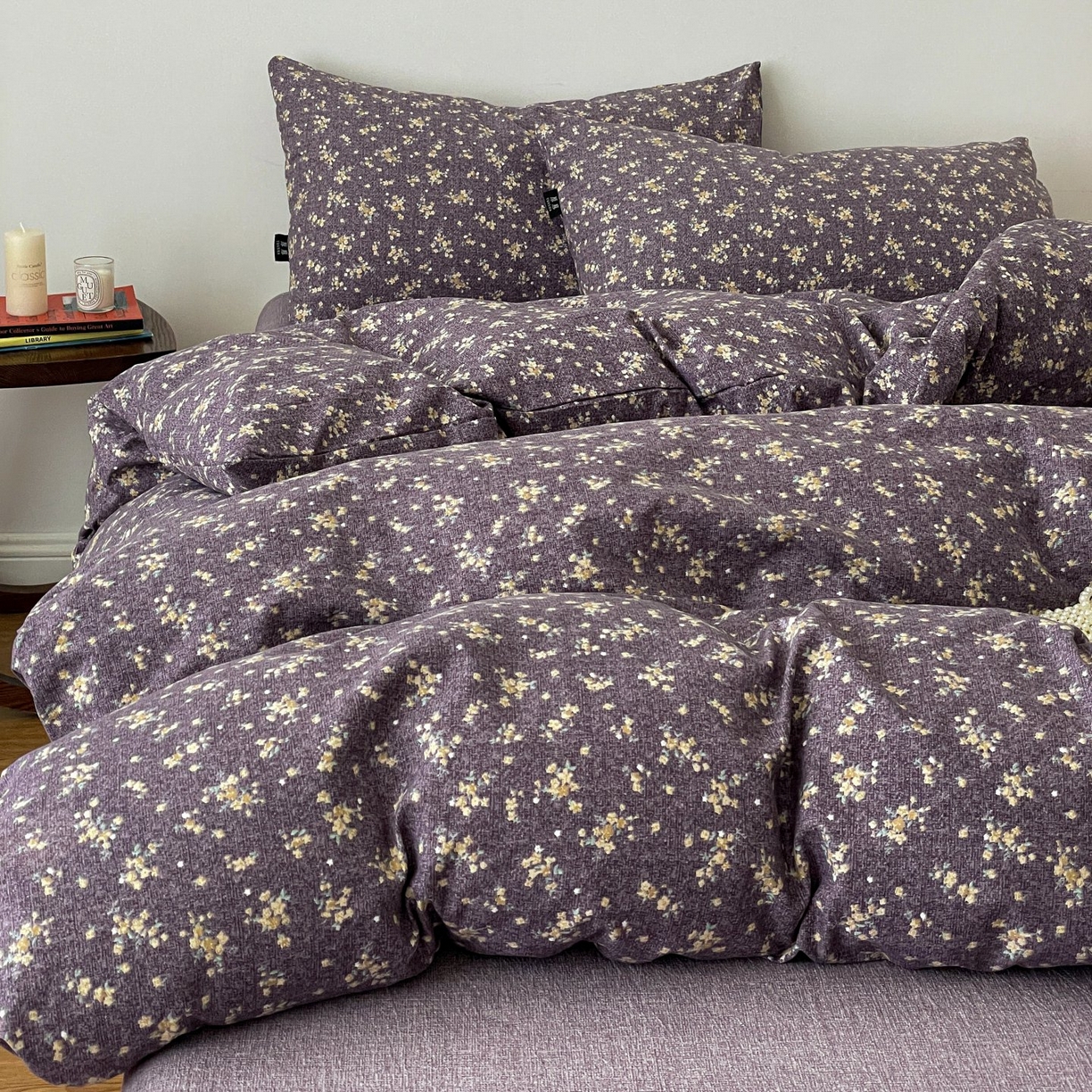 91家纺网 家纺一手货源 找家纺 梦纤绒 2025秋冬新款A类高克重亚麻复古诧季风原麻系列四件套 茉莉紫