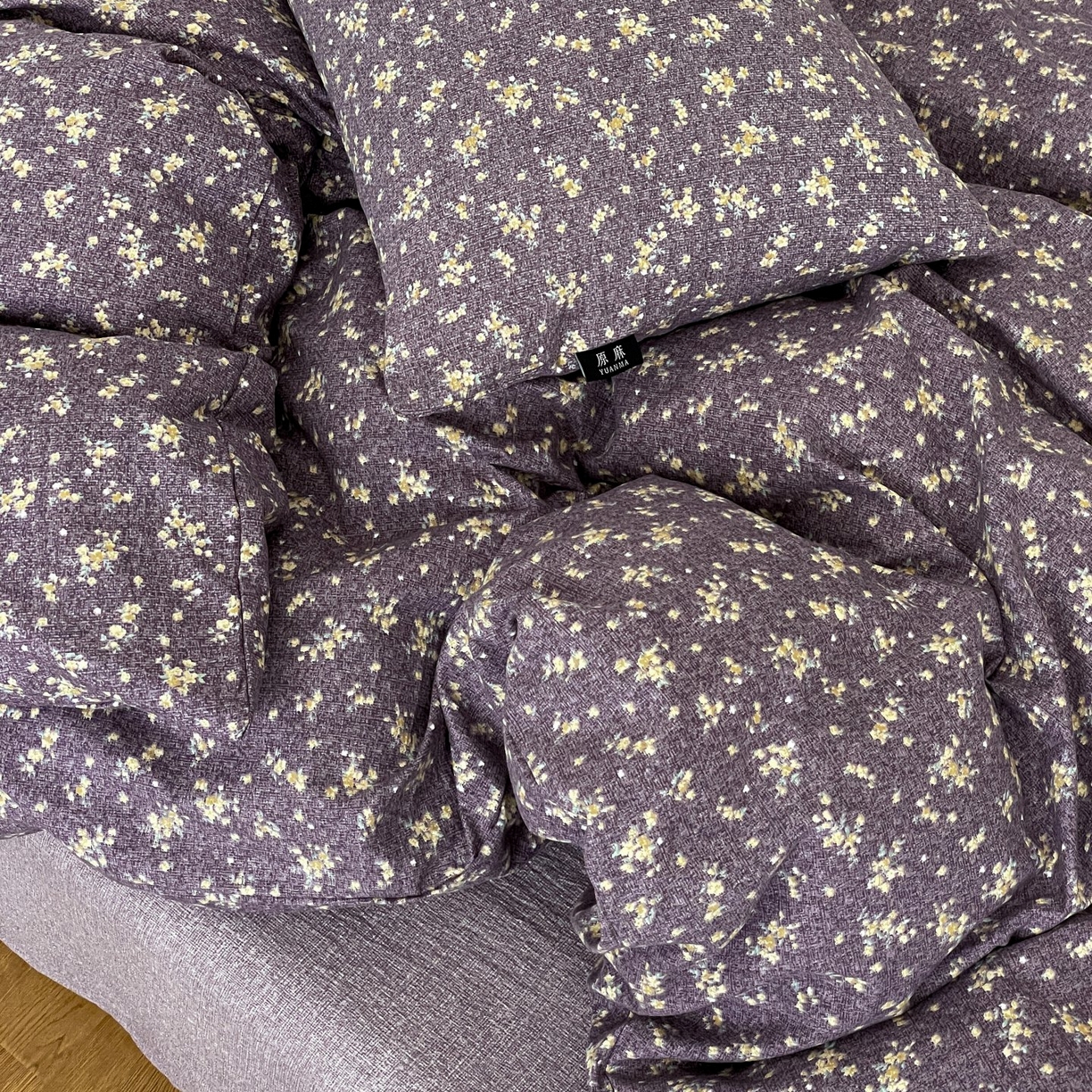 91家纺网 家纺一手货源 找家纺 梦纤绒 2025秋冬新款A类高克重亚麻复古诧季风原麻系列四件套 茉莉紫