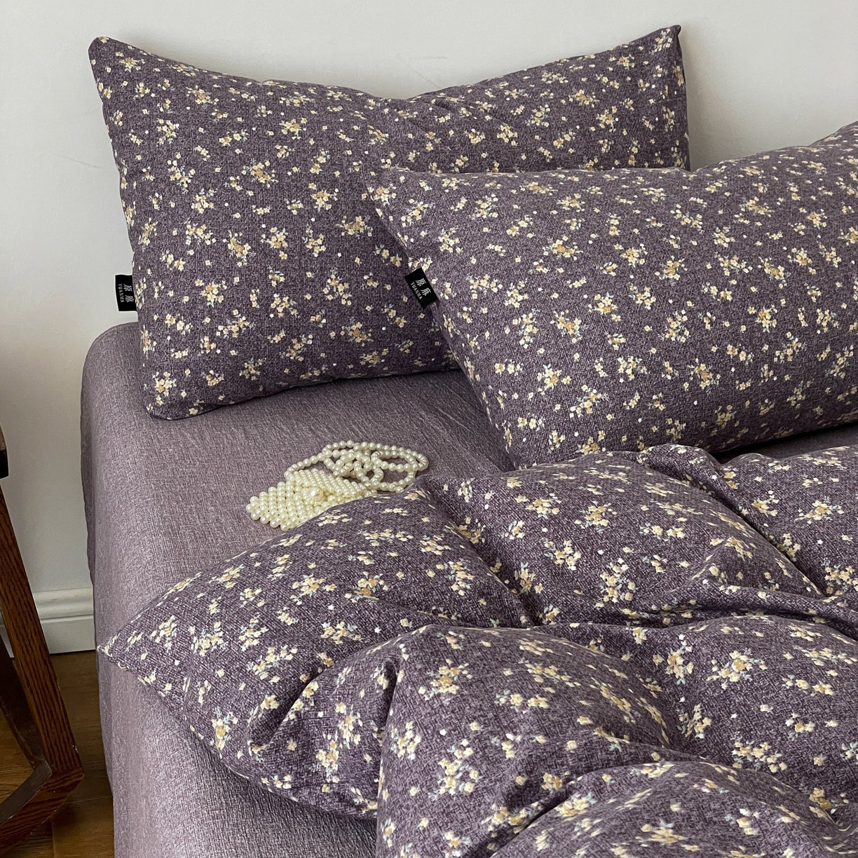 91家纺网 家纺一手货源 找家纺 梦纤绒 2025秋冬新款A类高克重亚麻复古诧季风原麻系列四件套 茉莉紫