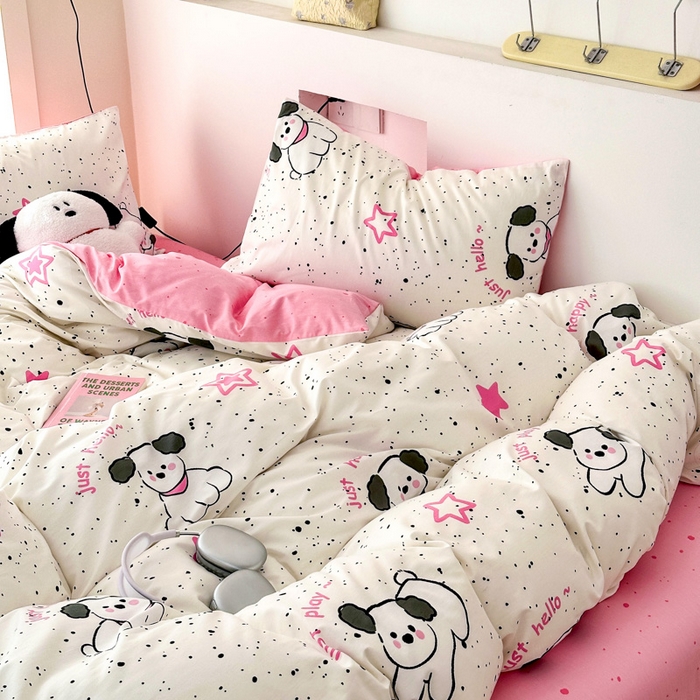 91家纺网 家纺一手货源 找家纺 小叮当家纺仓储工厂店 2025新款13372碎花全棉纯棉四件套 布丁狗