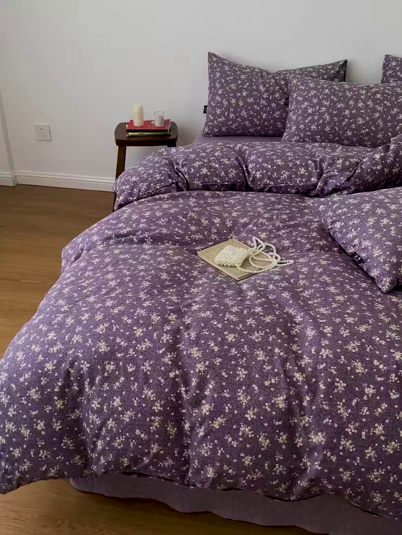 91家纺网 家纺一手货源 找家纺 梦纤绒 2025秋冬新款A类高克重亚麻复古诧季风原麻系列四件套 茉莉紫