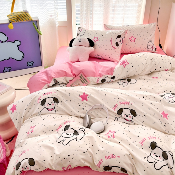 91家纺网 家纺一手货源 找家纺 小叮当家纺仓储工厂店 2025新款13372碎花全棉纯棉四件套 布丁狗