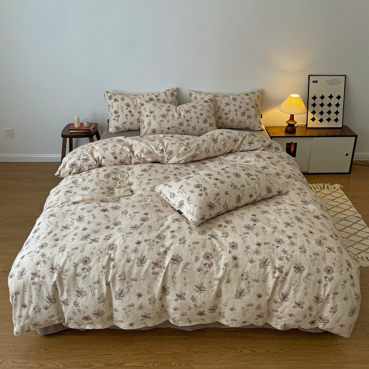 梦纤绒 2025秋冬新款A类高克重亚麻复古诧季风原麻系列四件套 墨色花语