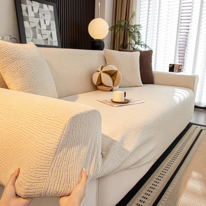 91家纺网 家纺一手货源 找家纺 沐沐家纺 2026新款亲肤舒适酥阳沙发套 米白
