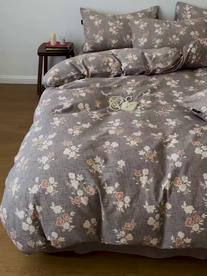 91家纺网 家纺一手货源 找家纺 梦纤绒 2025秋冬新款A类高克重亚麻复古诧季风原麻系列四件套 山居