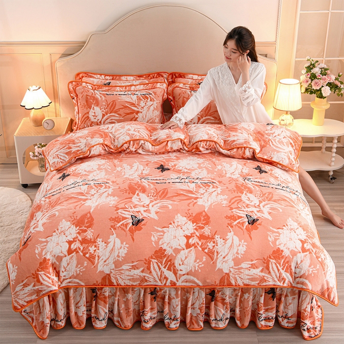 91家纺网 家纺一手货源 找家纺 羽梦2025新款8.5斤牛奶法莱绒金貂法兰绒四件套直播爆款蝶舞花语