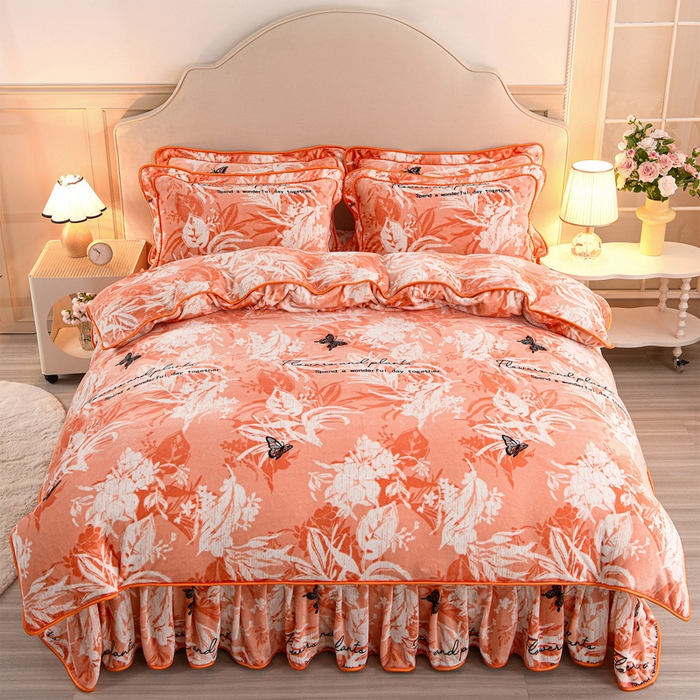 91家纺网 家纺一手货源 找家纺 羽梦2025新款8.5斤牛奶法莱绒金貂法兰绒四件套直播爆款蝶舞花语