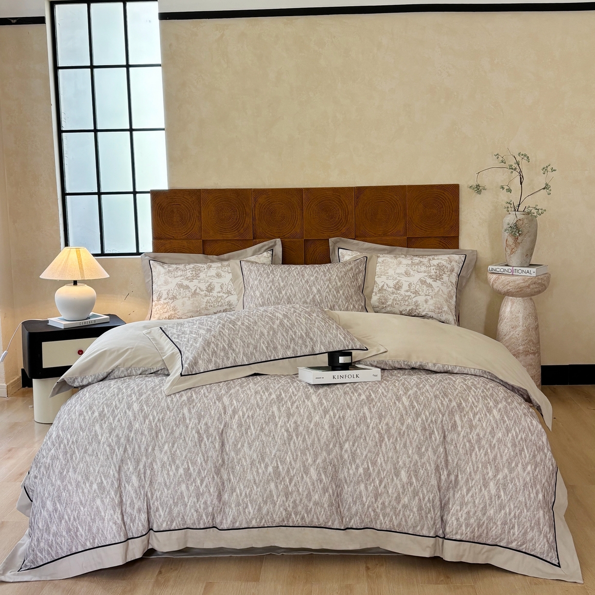 91家纺网 家纺一手货源 找家纺 （总）嘉汀兰2025新款全棉臻品磨毛轻奢时尚秋冬加厚四件套-拼角款