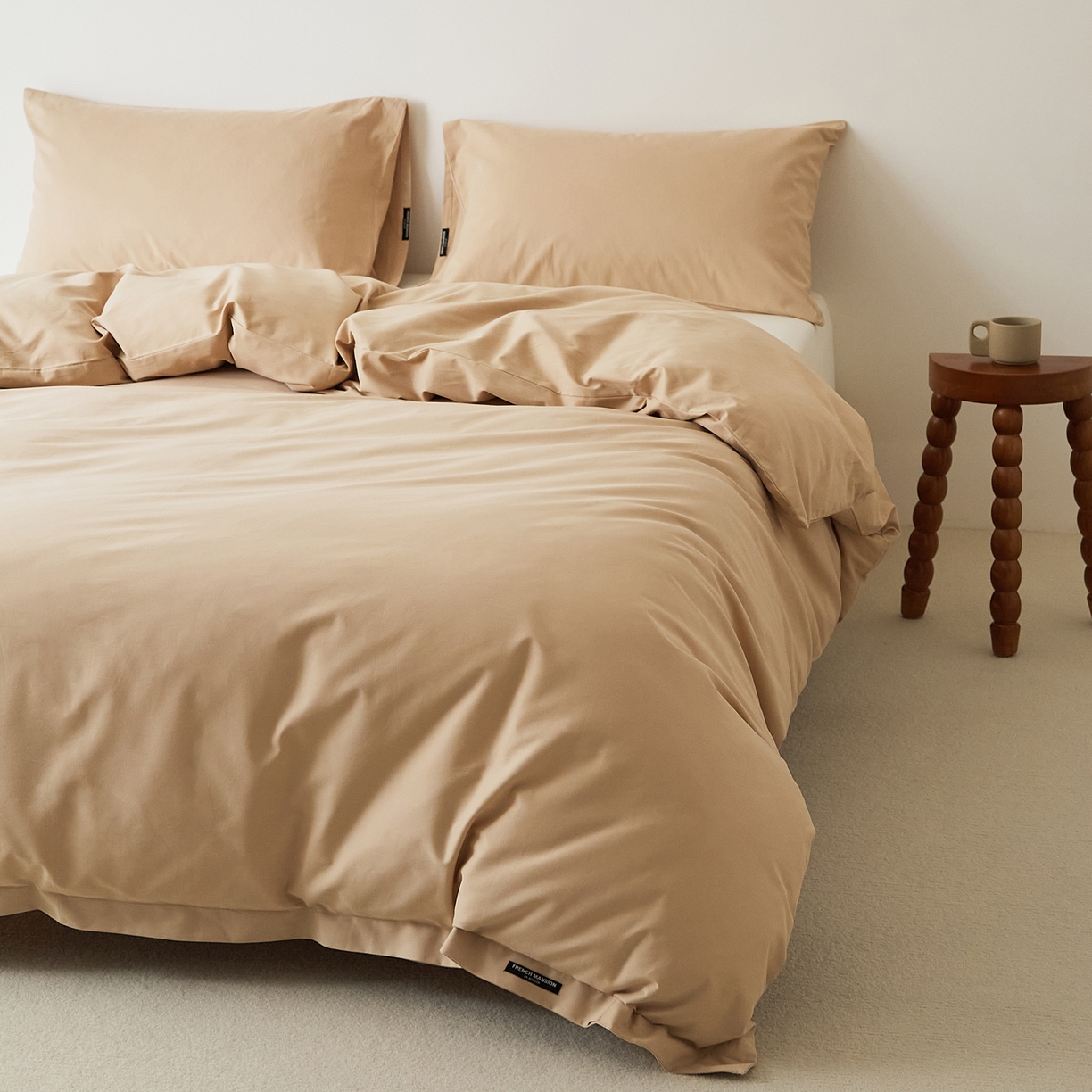 91家纺网 家纺一手货源 找家纺 EH家居 2025新款全棉磨毛纯色单被套-云栖系列 云栖-布丁咖