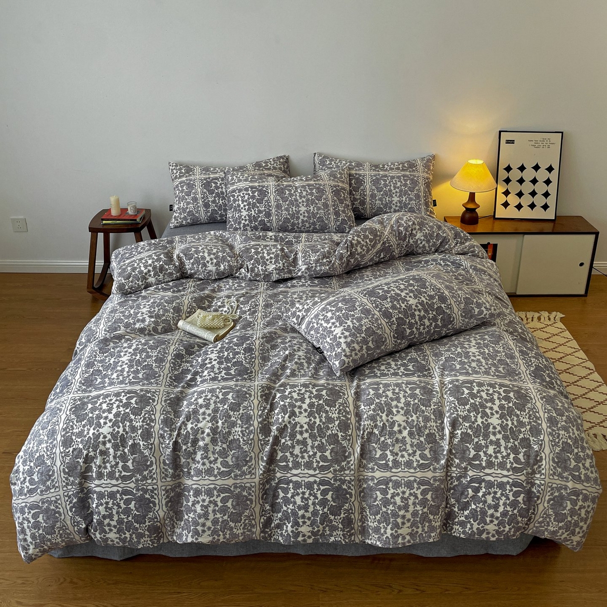 梦纤绒 2025秋冬新款A类高克重亚麻复古诧季风原麻系列四件套 万象碧螺