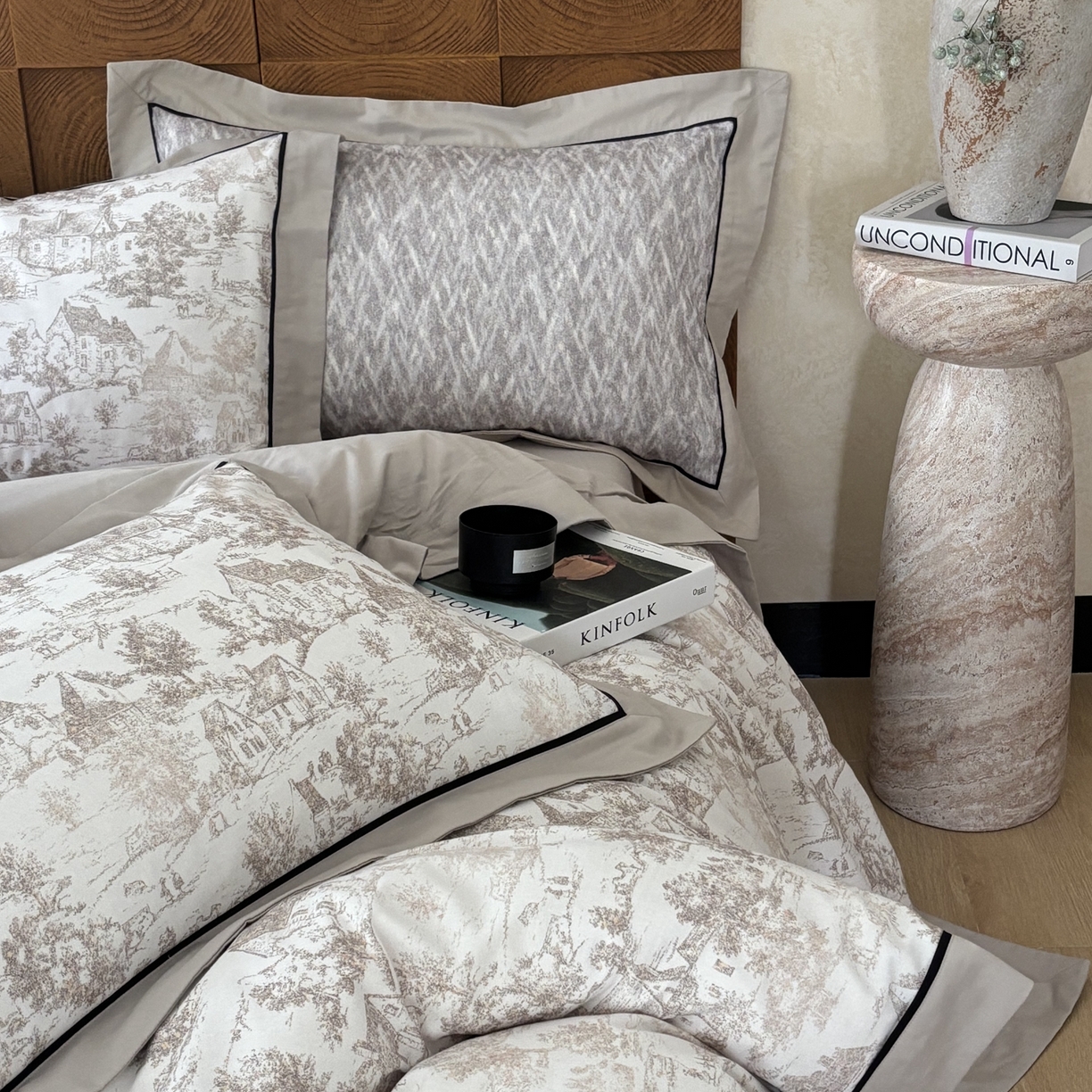 91家纺网 家纺一手货源 找家纺 （总）嘉汀兰2025新款全棉臻品磨毛轻奢时尚秋冬加厚四件套-拼角款