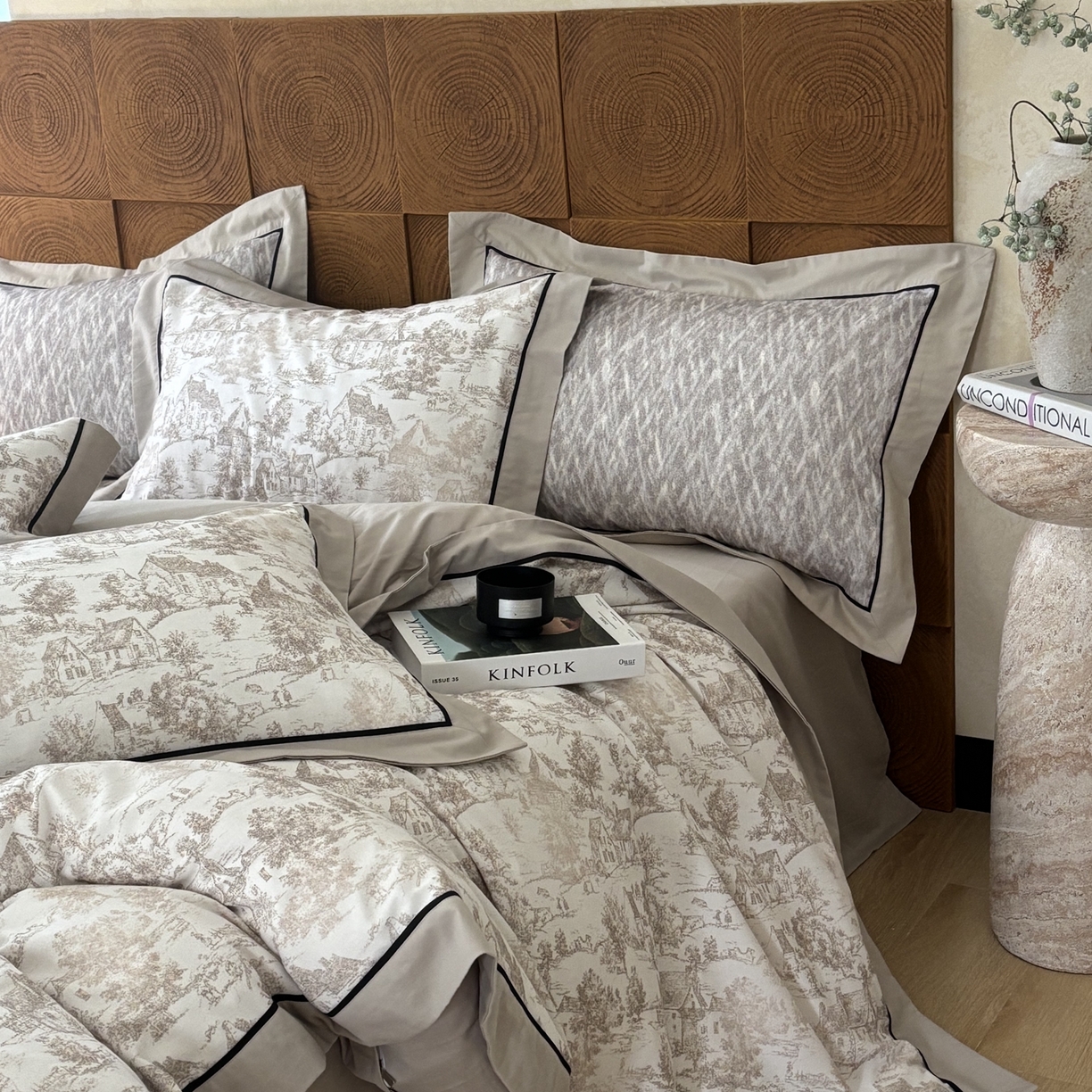 91家纺网 家纺一手货源 找家纺 （总）嘉汀兰2025新款全棉臻品磨毛轻奢时尚秋冬加厚四件套-拼角款