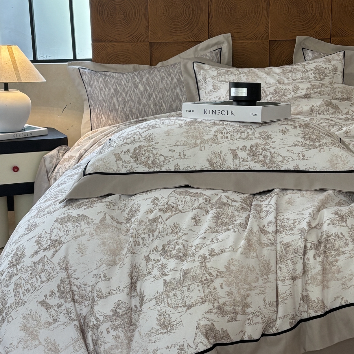 91家纺网 家纺一手货源 找家纺 （总）嘉汀兰2025新款全棉臻品磨毛轻奢时尚秋冬加厚四件套-拼角款