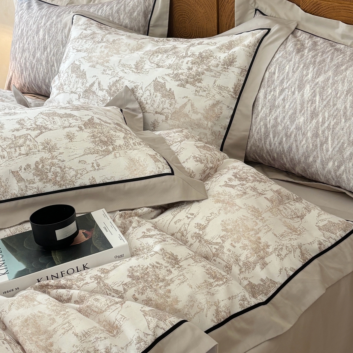 91家纺网 家纺一手货源 找家纺 （总）嘉汀兰2025新款全棉臻品磨毛轻奢时尚秋冬加厚四件套-拼角款