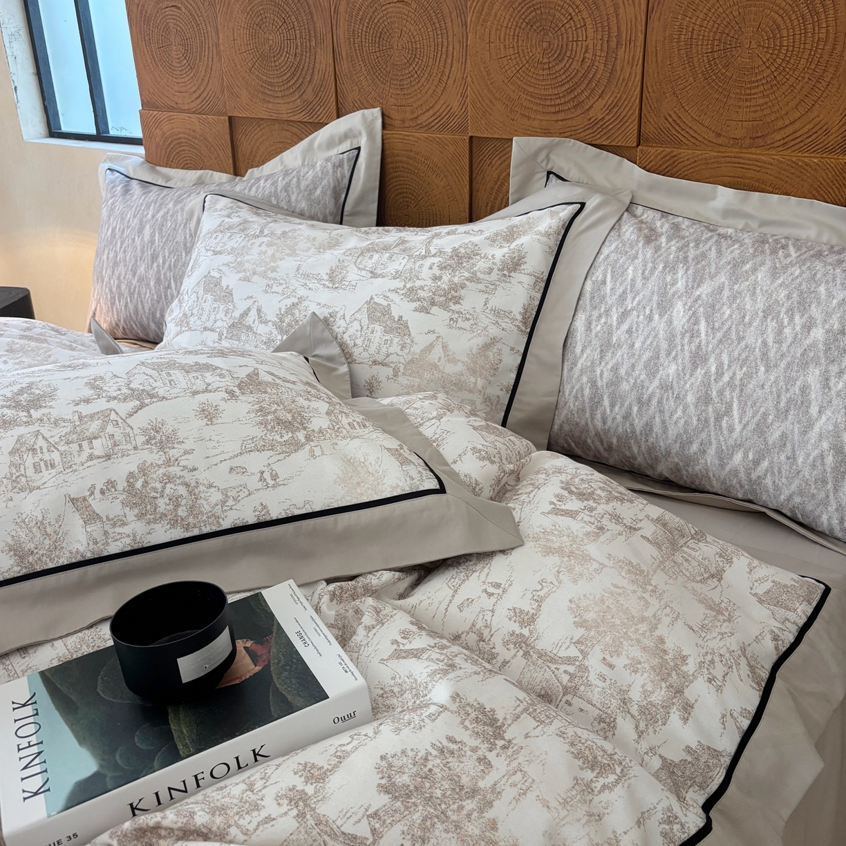 91家纺网 家纺一手货源 找家纺 （总）嘉汀兰2025新款全棉臻品磨毛轻奢时尚秋冬加厚四件套-拼角款