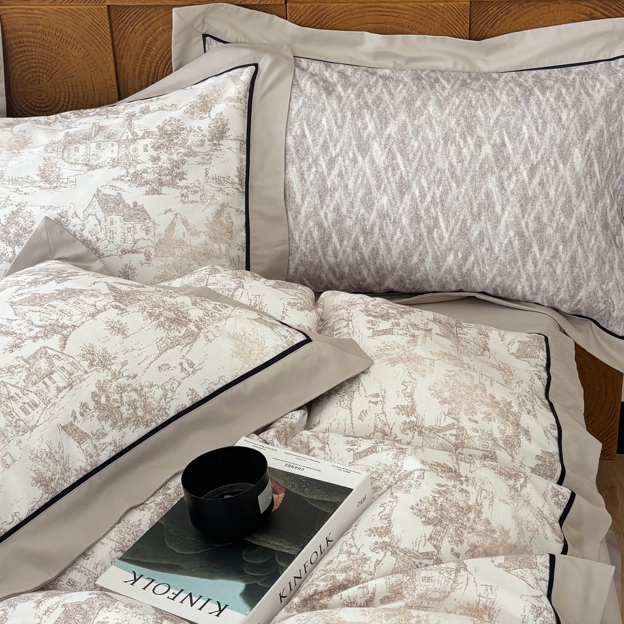 91家纺网 家纺一手货源 找家纺 （总）嘉汀兰2025新款全棉臻品磨毛轻奢时尚秋冬加厚四件套-拼角款