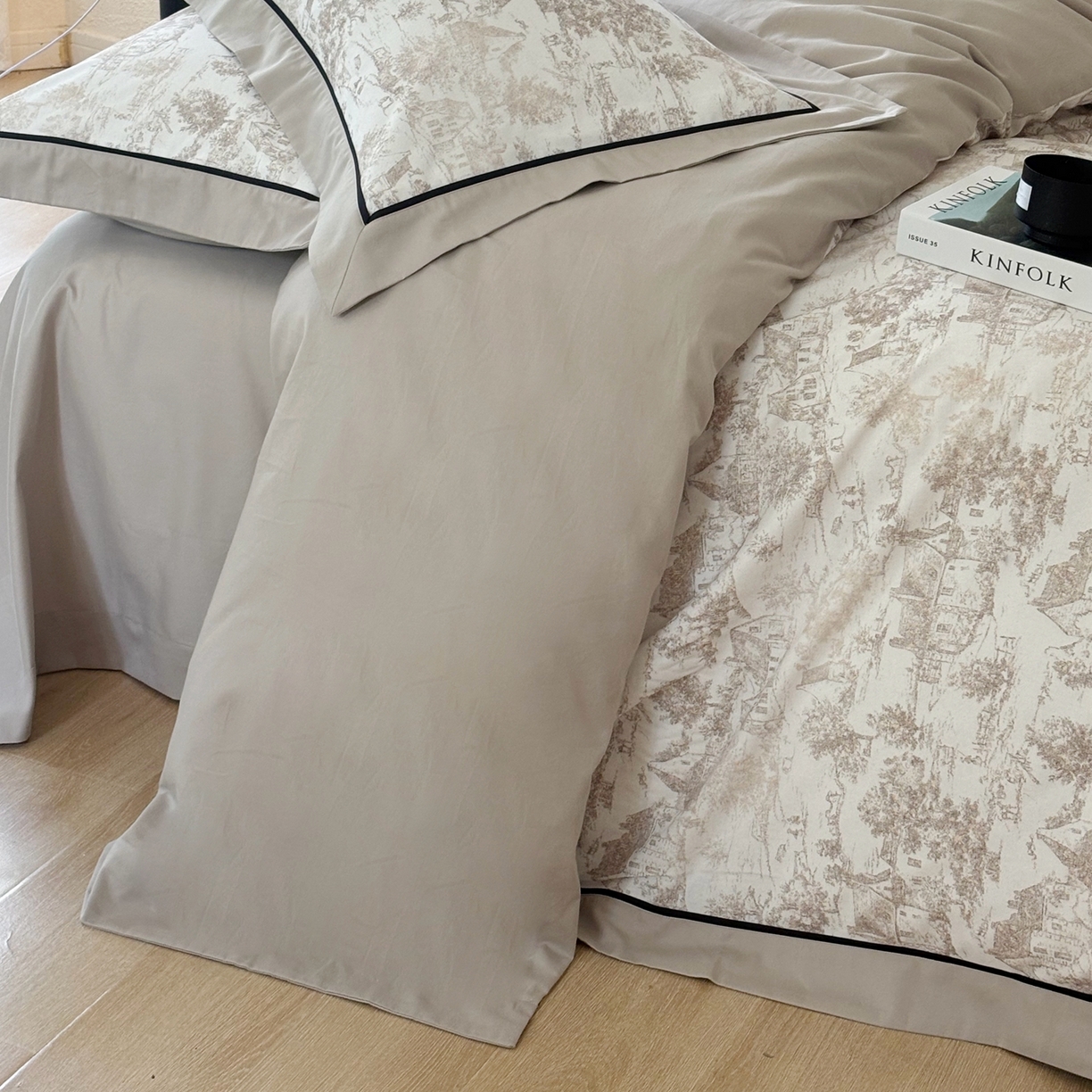 91家纺网 家纺一手货源 找家纺 （总）嘉汀兰2025新款全棉臻品磨毛轻奢时尚秋冬加厚四件套-拼角款