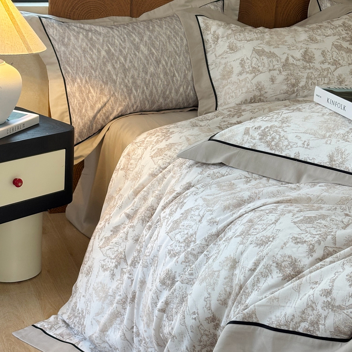 91家纺网 家纺一手货源 找家纺 （总）嘉汀兰2025新款全棉臻品磨毛轻奢时尚秋冬加厚四件套-拼角款