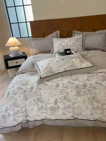 91家纺网 家纺一手货源 找家纺 （总）嘉汀兰2025新款全棉臻品磨毛轻奢时尚秋冬加厚四件套-拼角款