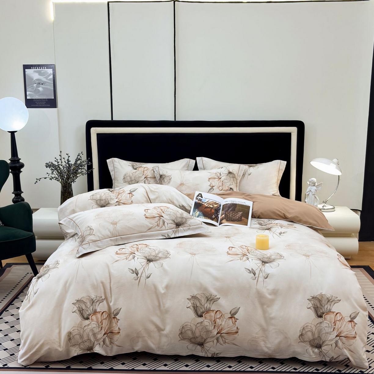 未来家居 2025新款焕新南疆秋冬全棉加厚磨毛纯色印花四件套 悠然-咖