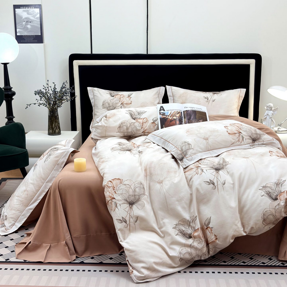 91家纺网 家纺一手货源 找家纺 未来家居 2025新款焕新南疆秋冬全棉加厚磨毛纯色印花四件套 悠然-咖