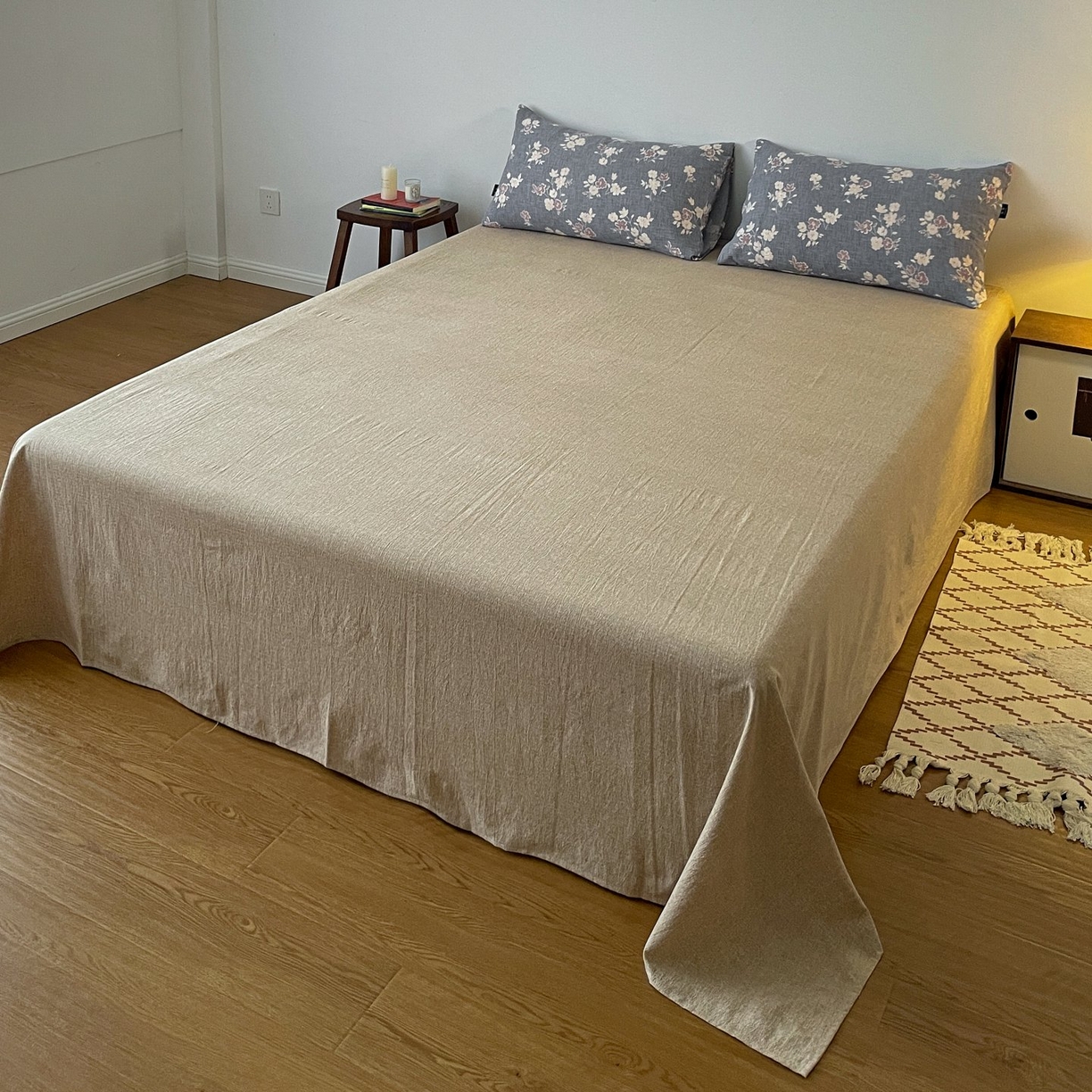 91家纺网 家纺一手货源 找家纺 梦纤绒 2025秋冬新款A类高克重亚麻复古诧季风原麻系列四件套 夕颜