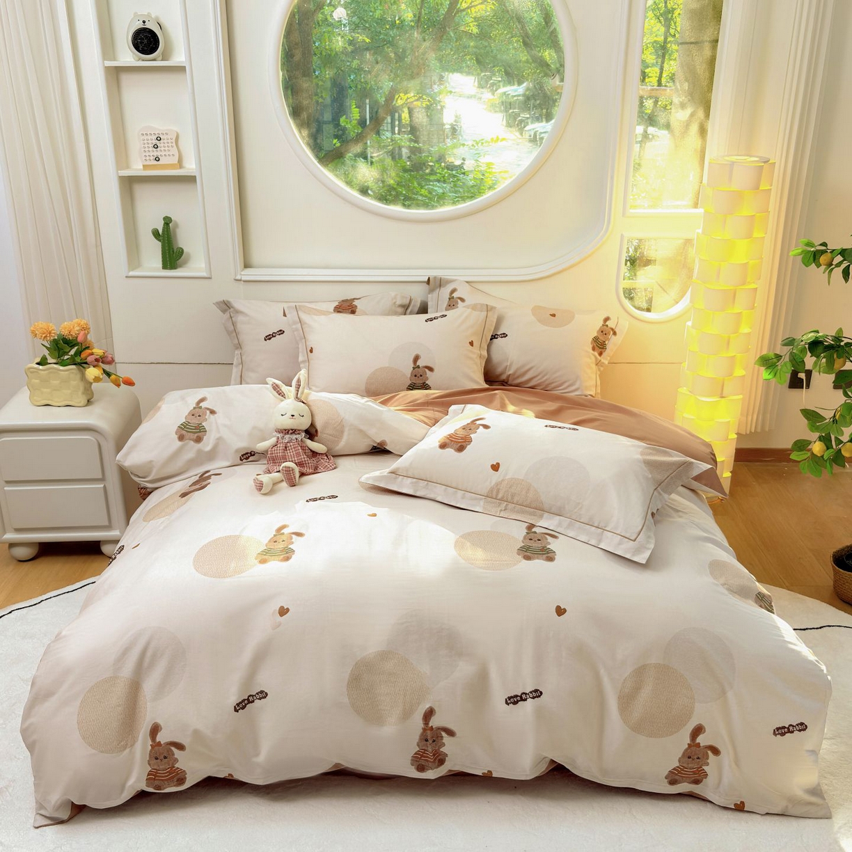 未来家居 2025新款焕新南疆秋冬全棉加厚磨毛纯色印花四件套 彼得兔-米