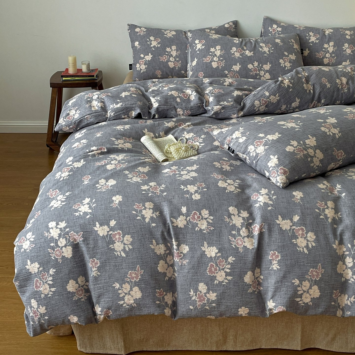 91家纺网 家纺一手货源 找家纺 梦纤绒 2025秋冬新款A类高克重亚麻复古诧季风原麻系列四件套 夕颜