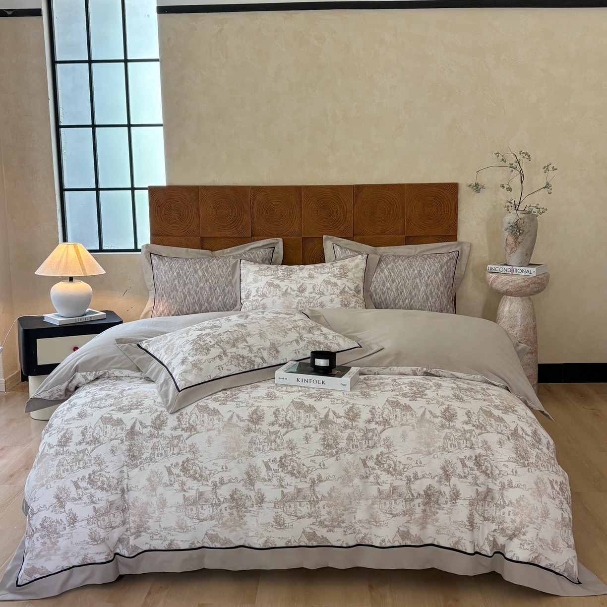 嘉汀兰2025新款全棉臻品磨毛轻奢时尚秋冬加厚四件套-拼角款 浮生若梦