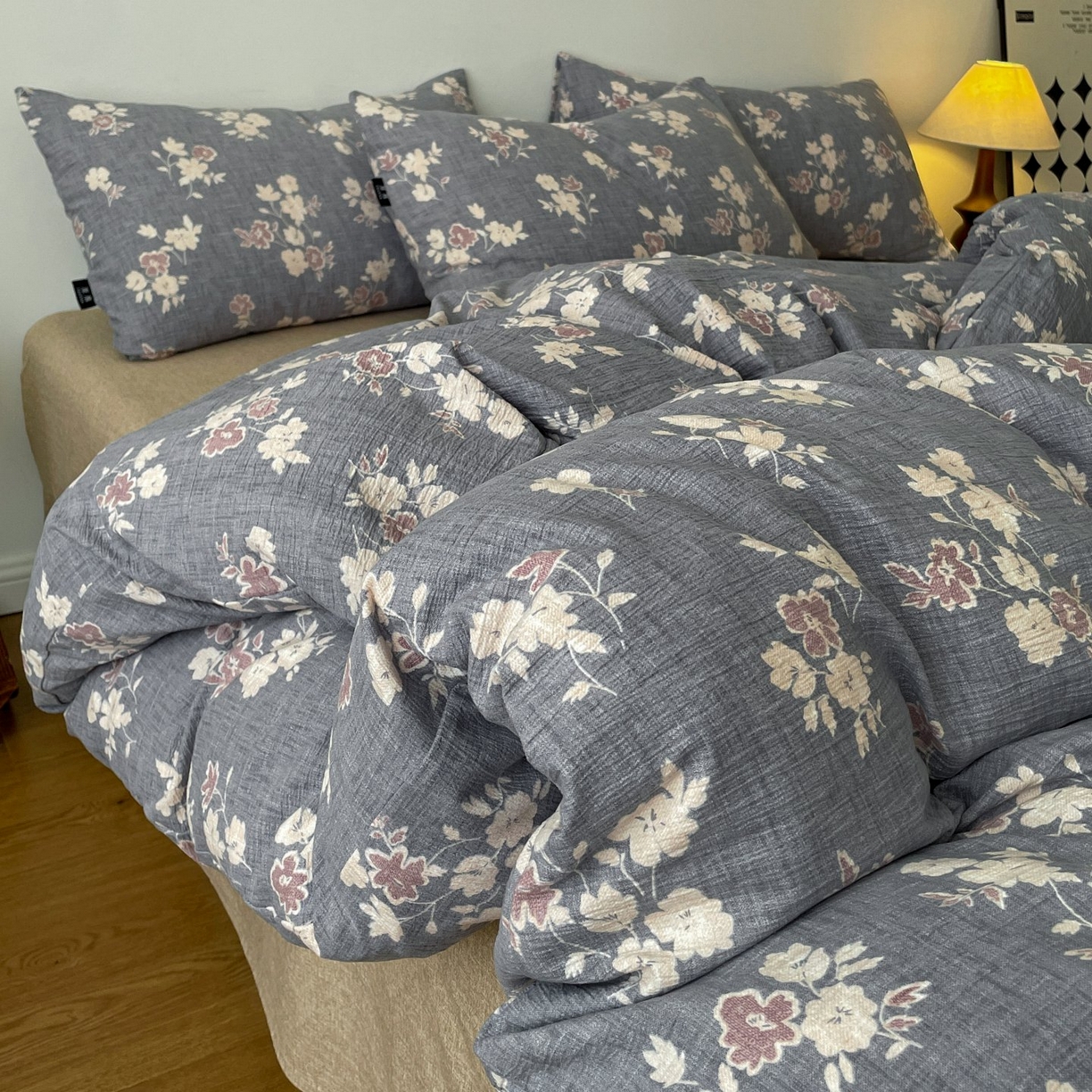 91家纺网 家纺一手货源 找家纺 梦纤绒 2025秋冬新款A类高克重亚麻复古诧季风原麻系列四件套 夕颜