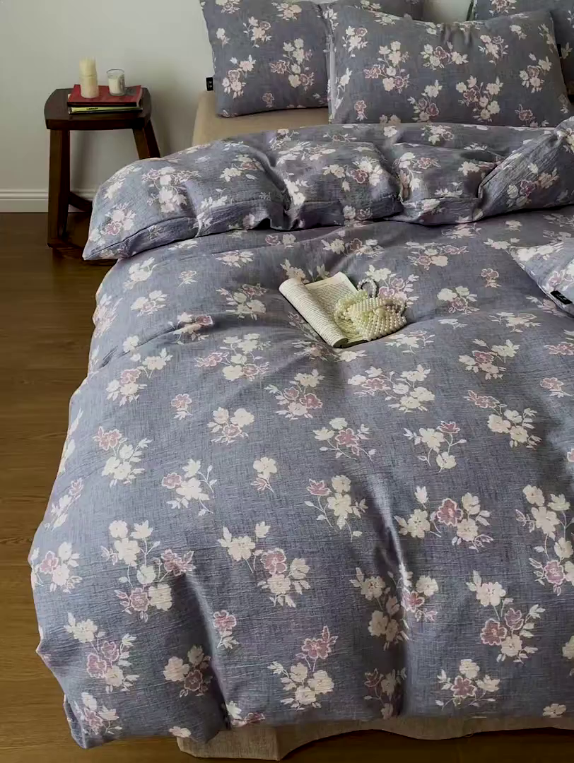 91家纺网 家纺一手货源 找家纺 梦纤绒 2025秋冬新款A类高克重亚麻复古诧季风原麻系列四件套 夕颜