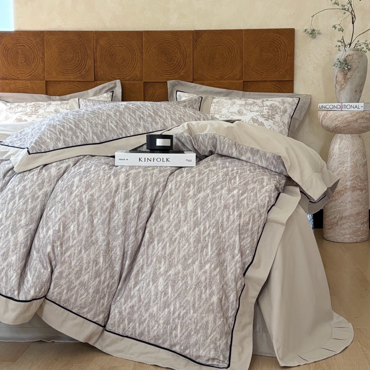 91家纺网 家纺一手货源 找家纺 嘉汀兰2025新款全棉臻品磨毛轻奢时尚秋冬加厚四件套-拼角款 星辰