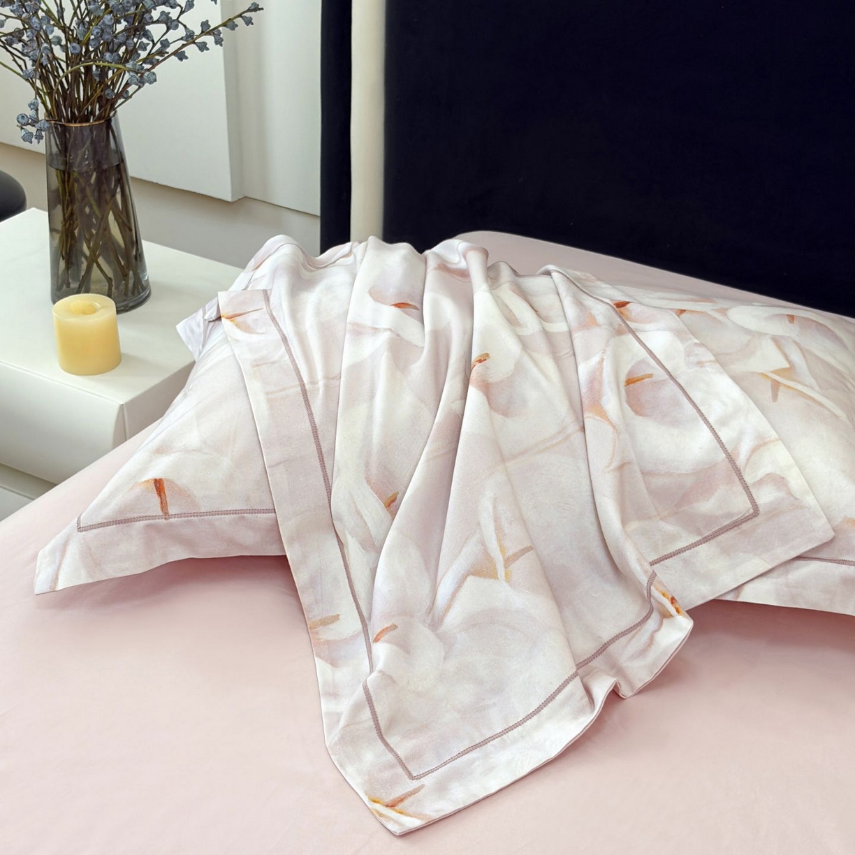 91家纺网 家纺一手货源 找家纺 未来家居 2025新款焕新南疆秋冬全棉加厚磨毛纯色印花四件套 朝花夕拾-豆沙