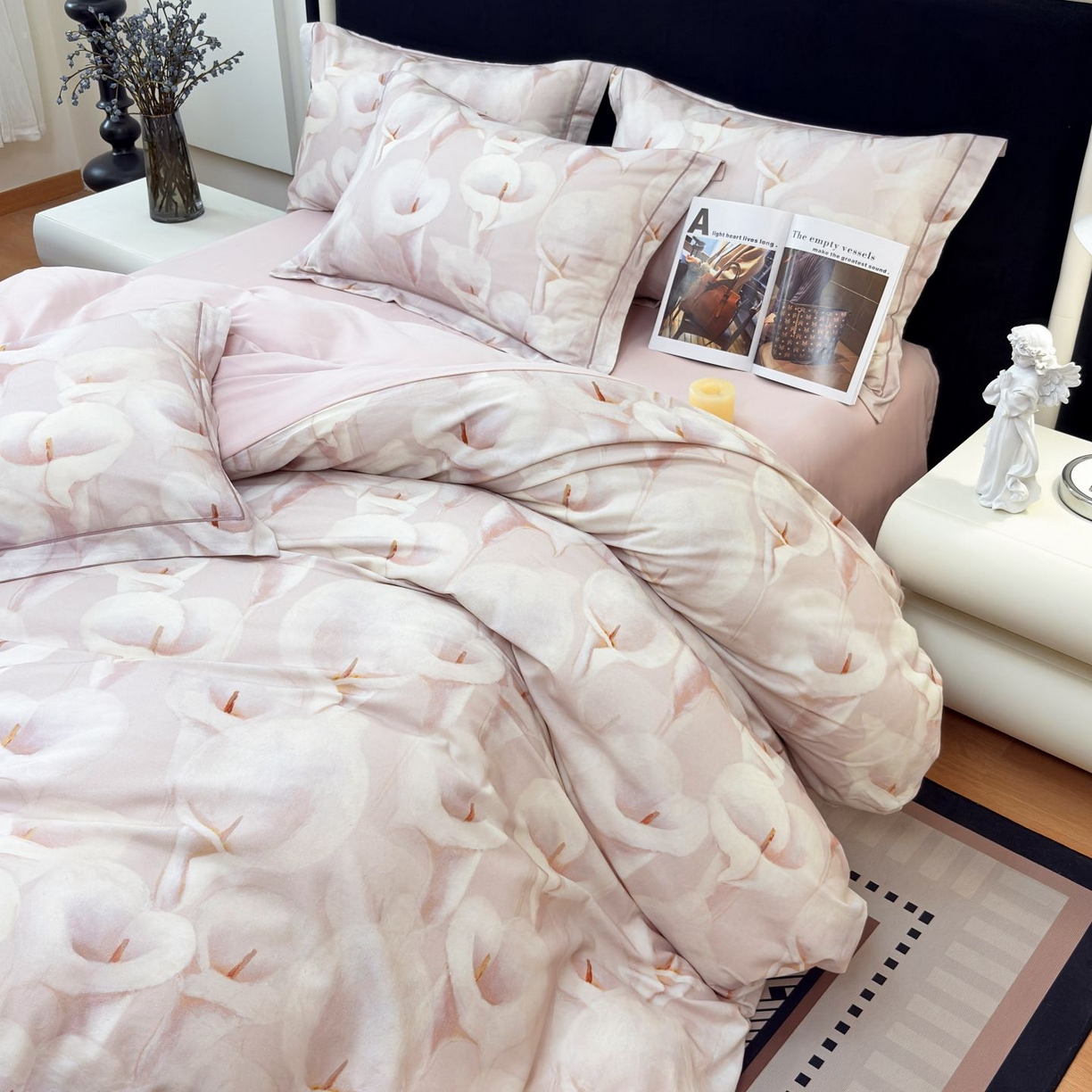 91家纺网 家纺一手货源 找家纺 未来家居 2025新款焕新南疆秋冬全棉加厚磨毛纯色印花四件套 朝花夕拾-豆沙