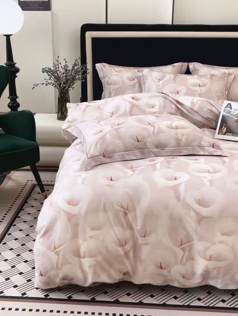 91家纺网 家纺一手货源 找家纺 未来家居 2025新款焕新南疆秋冬全棉加厚磨毛纯色印花四件套 朝花夕拾-豆沙