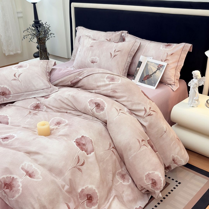 91家纺网 家纺一手货源 找家纺 未来家居 2025新款焕新南疆秋冬全棉加厚磨毛纯色印花四件套 锦绣时光-粉