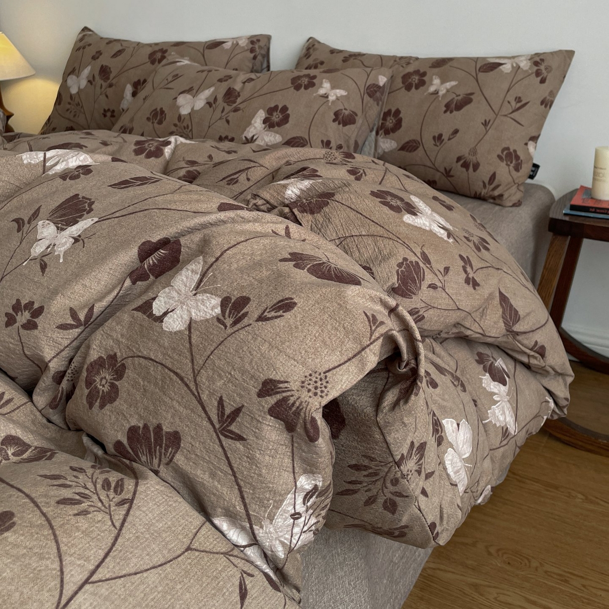 91家纺网 家纺一手货源 找家纺 梦纤绒 2025秋冬新款A类高克重亚麻复古诧季风原麻系列四件套 晓梦