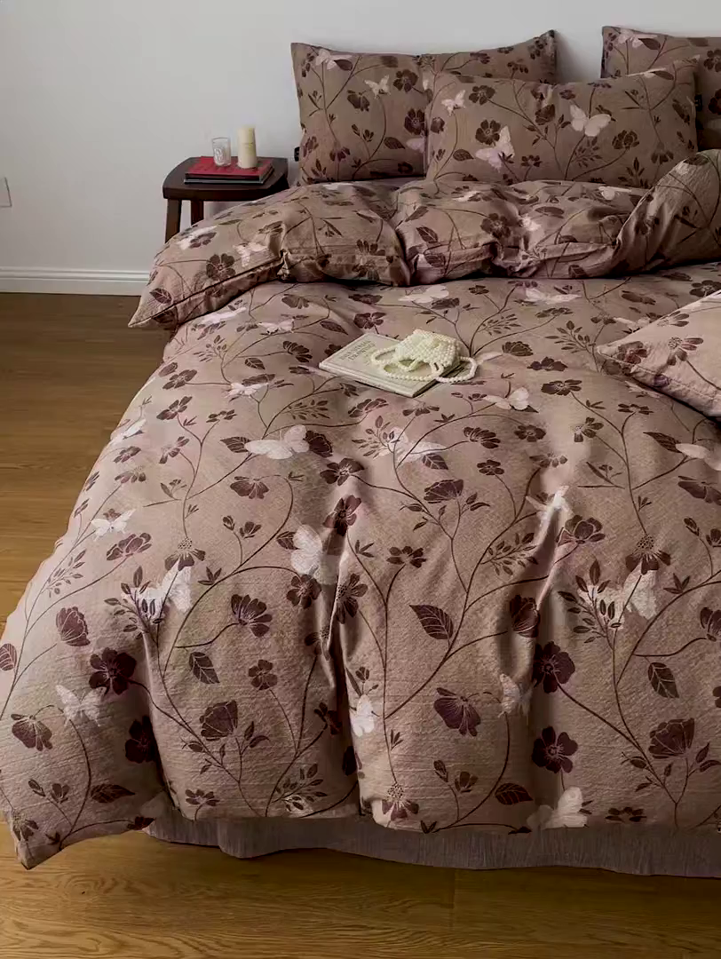 91家纺网 家纺一手货源 找家纺 梦纤绒 2025秋冬新款A类高克重亚麻复古诧季风原麻系列四件套 晓梦